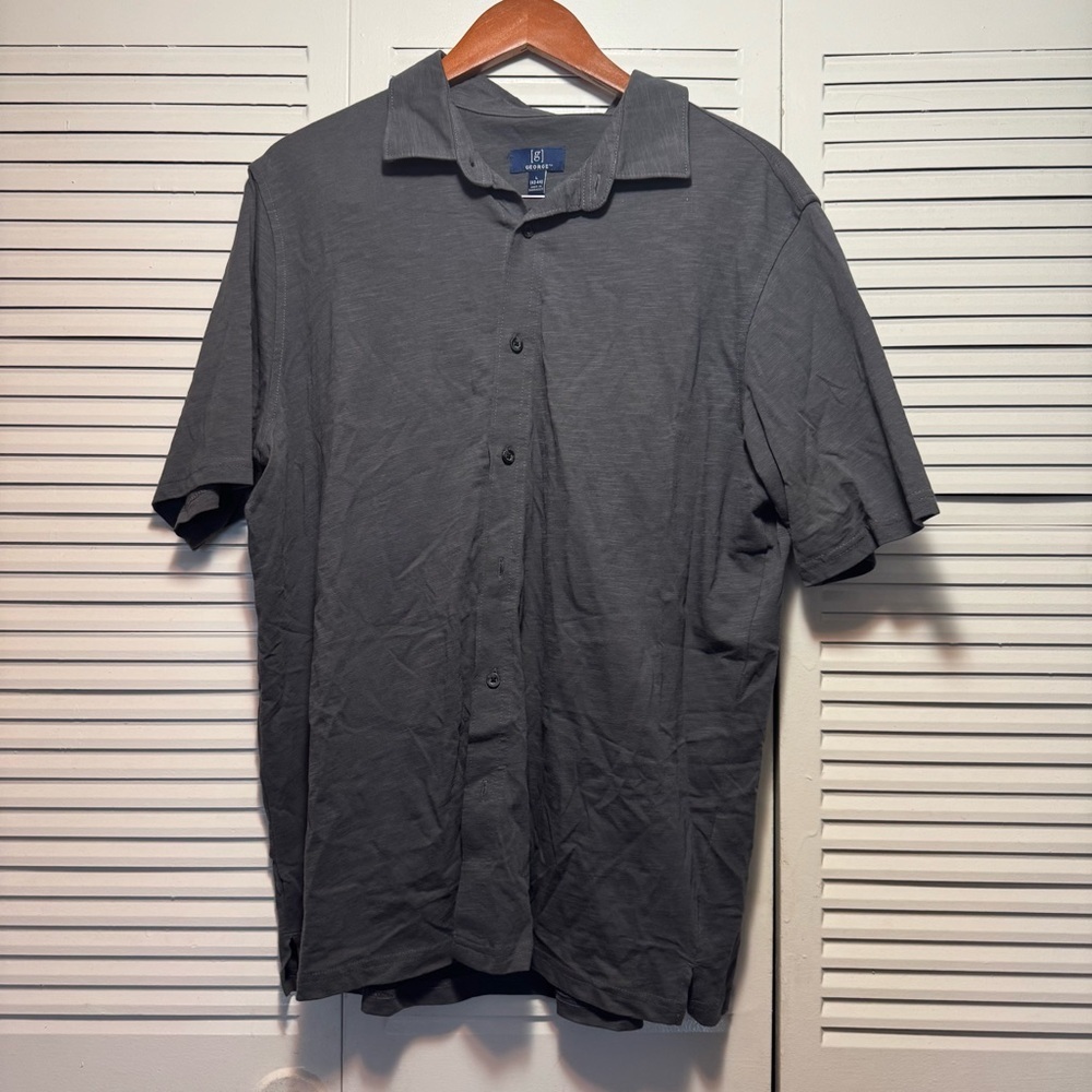 George 100% Cotton Dark Gray Button Down Short Sleeve Shirt Size L